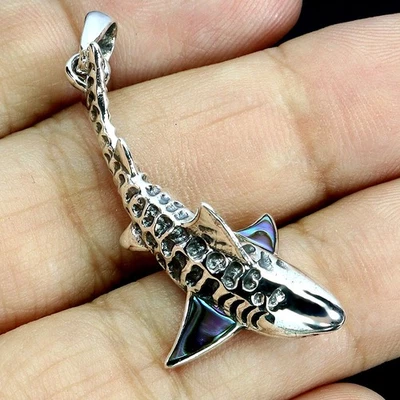 Colgante de plata de ley 925 elegante madreperla tiburón piedras preciosas naturales joyería Foto 1 de 4