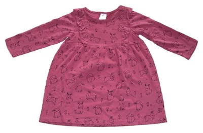 女孩 H&M 粉红色长袖兔子花卉荷叶边连衣裙 12M — 第 1/2 张图片