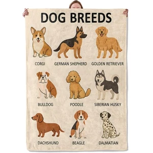 Dog Breeds Blanket Gifts for Women Adults, Soft Warm Lightweight Flannel Thro... - Picture 1 of 6