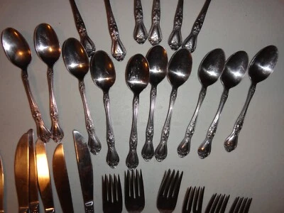 Vintage MCM Rogers Co.  Rose Stainless Steel Silverware / Flatware 28 pc Set - Image 1 of 4