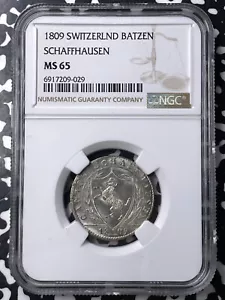 1809 Switzerland Schaffhausen 1 Batzen NGC MS65 Lot#G9592 Gem BU! - Picture 1 of 3