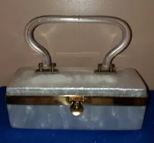 Vintage Lucite Box Purse Dorset Rex 5th Avenue White And Clear - Picture 1 of 19