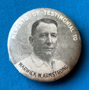 1921 Memento Of Testimonial To Warwick W. Armstrong Cricket Badge - Picture 1 of 2