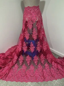 PINK heavy Beaded Sequin Rhinestone Embroidery  Lace Fabric 50” Width 1 Yard - Picture 1 of 7
