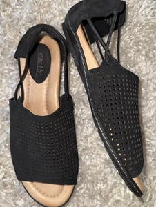 Earth Womens Shelly Sandal Size 6.5 Perf Leather Open Toe Flat Shoe Black - Picture 1 of 11