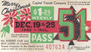 Capital Transit company Street car pass-1943-Dec 19 to 25-----265 - Picture 1 of 1