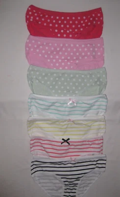 Shein girls 11yrs 7pk kawaii bikini panties 3 polka dot/4 striped w/bow nip - Image 1 of 2