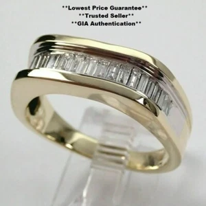 1/2Ct Baguette I2 Diamond Men's Wedding Band Ring 14K Yellow Gold Size 7.5 - Picture 1 of 10