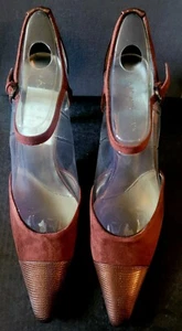 Anne Klein "Brita" Dark Brown Real Suede &Leather Lizard high heel shoes 9.5 NIB - Picture 1 of 12