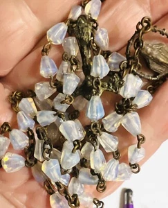 VERY VTG CROSS OPALITE OPAL ROSARY NECKLACE 30” OLD BEAUTIFUL!! - Picture 1 of 8