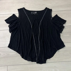 We The Free People Black Flowy Shirt Boho Tank Blouse Rayon Linen Blend Size M - Picture 1 of 6
