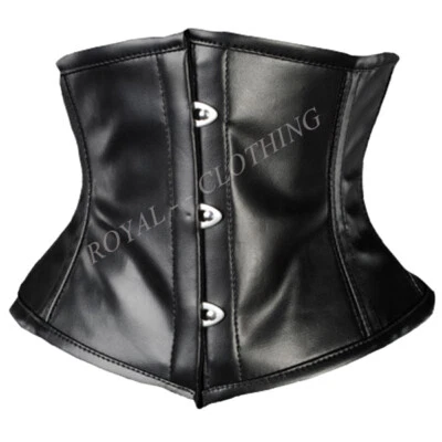 Espartilho preto cintura extrema curto couro sintético desossado aço J-8209 - Imagem 1 de 3