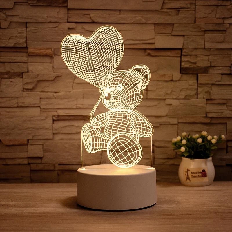 LAMPADA 3D LED TOUCH DESIGN ORSETTO CON CUORE IDEALE PER CAMERA RAGAZZI  - Immagine 1 di 1