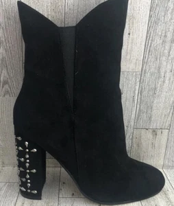 American Glamour Badgley Mischka jeweled Black vegan suede boot women’s size 7 - Picture 1 of 11