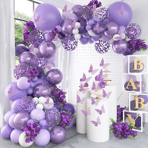 Purple Balloon Garland Kit 145 Pcs Butterfly Baby Shower Decorations for Girl 12 - Picture 1 of 12