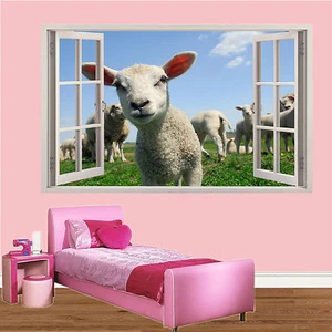LAMB ON SPRING MEADOW 3D WINDOW WALL STICKER ROOM DECORATION DECAL MURAL - Picture 1 of 3