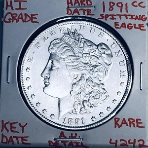 1891 CC SPITTING EAGLE MORGAN SILVER DOLLAR HI GRADE U.S. MINT KEY COIN 4242 - Picture 1 of 3