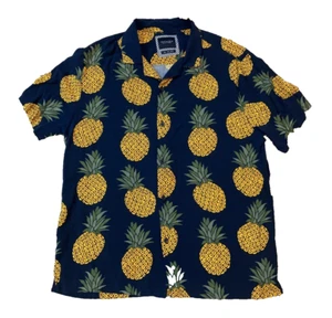 Cactus Man Hawaiian Shirt Mens Large Navy Blue Pineapple Ricky Singh Lightweight - Picture 1 of 10