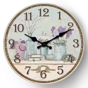 10 inch vintage vase purple lavender wall clock，wooden silent wall clock - Picture 1 of 11