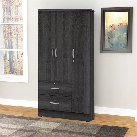 Pemberly Row Modern Wardrobe Armoire Closet with Two Drawers in Gray Cover