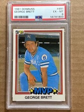 George Brett 1981 Donruss MVP Baseball Card. PSA 6. Royals.