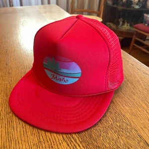 Truckermütze Kappe Herren Vintage Idaho rot Druckknopflasche Netzrücken von Marke KC - Bild 1 von 11
