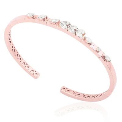 1.00 Ct 14k Rose Gold Cuff Bangle Pear Lab Grown CVD Diamond Bracelet Gift - Image 1 of 4
