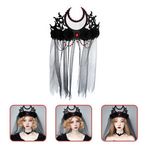  Glass Beads Black Mesh Crown Gothic Headdress Bands for Womens Hair Makeup