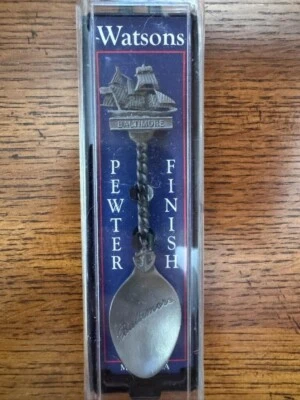 Vintage Souvenir Spoon US Collectible Watson's Baltimore Pewter Finish with Ship - Image 1 of 4