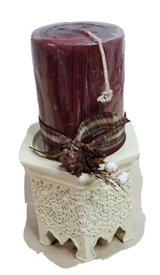 "Vela pilar granate temporada de vacaciones de invierno 7 5/8"" altura total beige base soporte" Foto 1 de 4