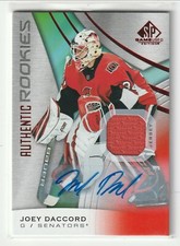 2019-20 SP Game Used Red #186 Joey Daccord JERSEY AUTO B Ottawa Senators