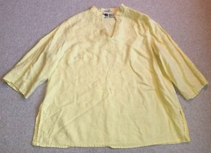 Womens Top-EDWARD-yellow 100% Irish linen tunic embroidered neckline 3/4 slv-1X - Picture 1 of 5