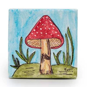 Mushroom Painting | 4" x 4" | Paint on Canvas | The Painted Attic - Picture 1 of 3