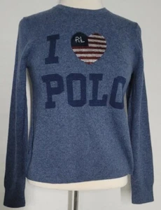 Polo RALPH LAUREN Girls XL 16 Sequin HEART FLAG Wool Sweater Extra Large NWT $90 - Picture 1 of 12