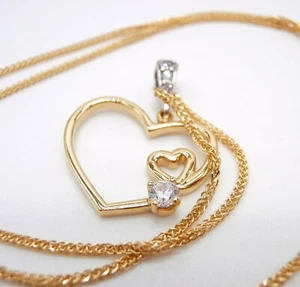 Pendente con catenina in oro giallo 18kt (750) Doppio Cuore con zirconi - Picture 1 of 10