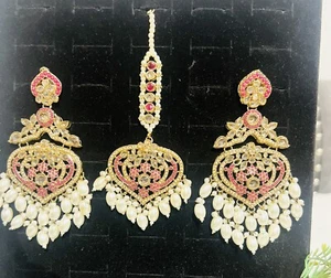 Indian Pakistani Punjabi Earrings Tikka Asian Jewellery Set - Picture 1 of 3