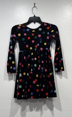 Hanna Andersson Black Velour Confetti Skater Dress Girls Size 6-7 Retro Pockets - Image 1 of 4