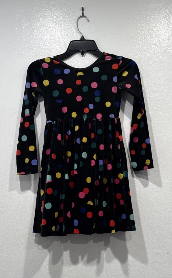 Hanna Andersson Black Velour Confetti Skater Dress Girls Size 6-7 Retro Pockets - Image 1 of 4