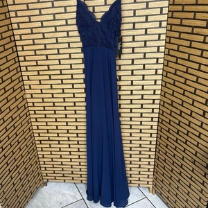 Lulu’s Madalynn Navy Blue Lace Maxi Dress Size Small - Picture 1 of 6