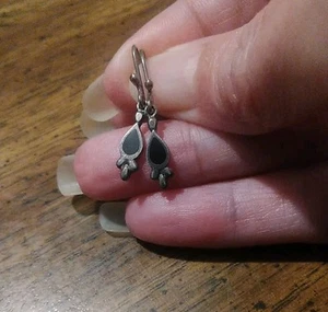 Vintage Jet Back 925 Tropfen Haken Ohrhänger - Bild 1 von 4