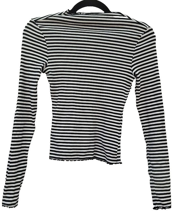 Monki Women's Small White Black Striped Top - Jersey Cotton Blend — 第 1/4 张图片