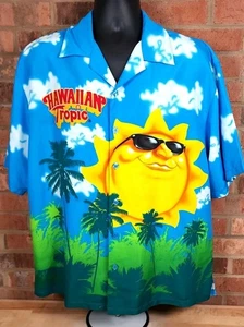 Hawaiian Tropic Button Down Camp Shirt Mens Size XL Short Sleeve Sun Logo - Picture 1 of 6