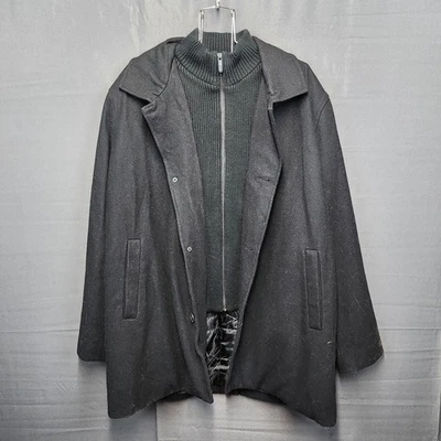 Mens Kenneth Cole Reaction Black/Gray Wool Blend Sweater Layer Coat - Large - Image 1 of 4