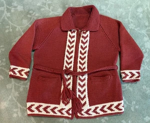 Cardigan maglione lana pesante geometrico zip Cowichan vintage maglia a mano donna med Lg - Foto 1 di 9