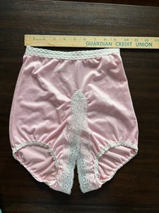 vtg HIGHWAIST PINK NYLON SPANDEX PANTY OPEN CROTCH LACE - Picture 1 of 9