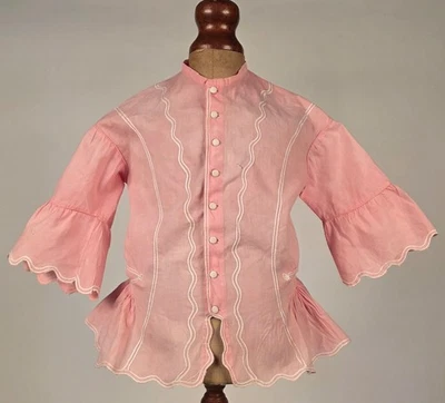 GUERRA CIVIL 1860’S ROSA ALGODÓN NIÑO’S VESTIDO TOP CON DETALLES TRENZADOS BLANCOS Foto 1 de 4