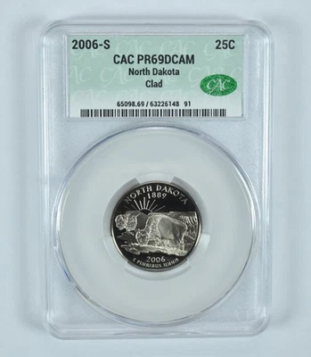 2006-S Washington State Quarter North Dakota CLAD PR69 DCAM CAC CACg *5686 - Image 1 of 4