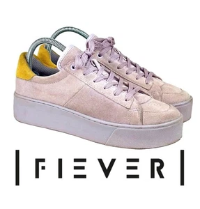 Fiever Women’s Platform Sneakers Pink Suede Yellow Heel EU 39 US 8 - Picture 1 of 14