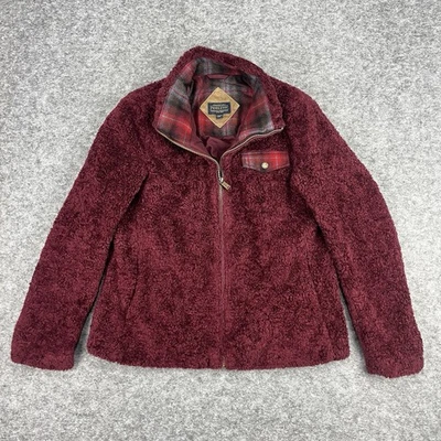 Pendleton Chaqueta Mujer Grande Borgoña Rojo Pila Profunda Polar Acogedor Suéter a Cuadros Foto 1 de 4