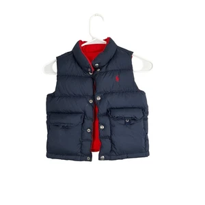 Kinder Ralph Lauren gefütterte Weste wendbar marineblau rot Logo Größe 4T - Bild 1 von 8
